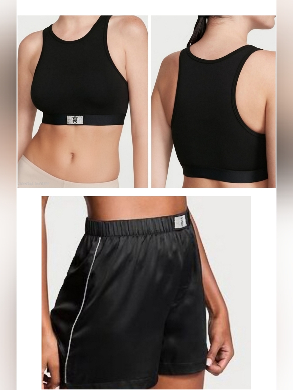 Victoria’s Secret Rhinestone Logo Lounge Set High-Neck Bralette M Satin Shorts S